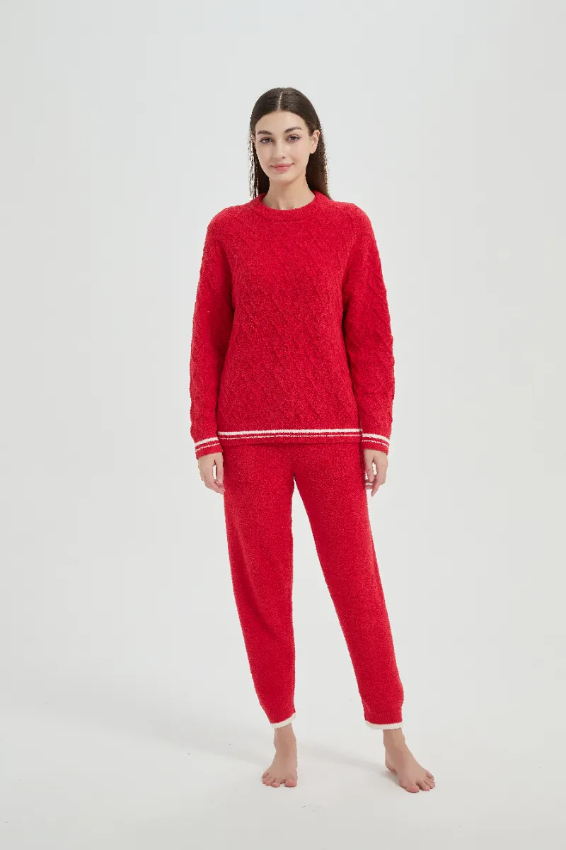 Loose Fit Plush Red Women lomra Pajamas Set